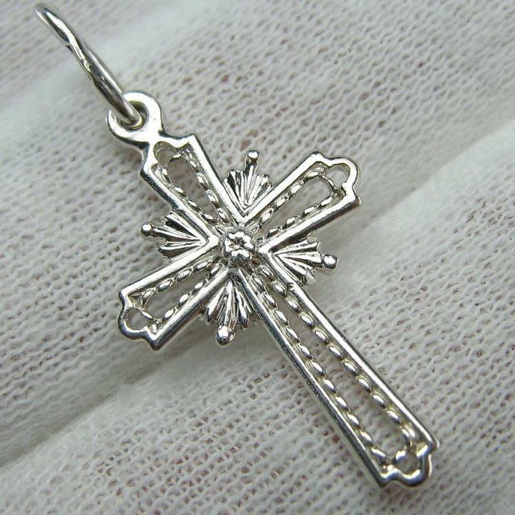 925 Sterling Silver Necklace Cross Pendant Filigree Openwork Faith Jewelry 675