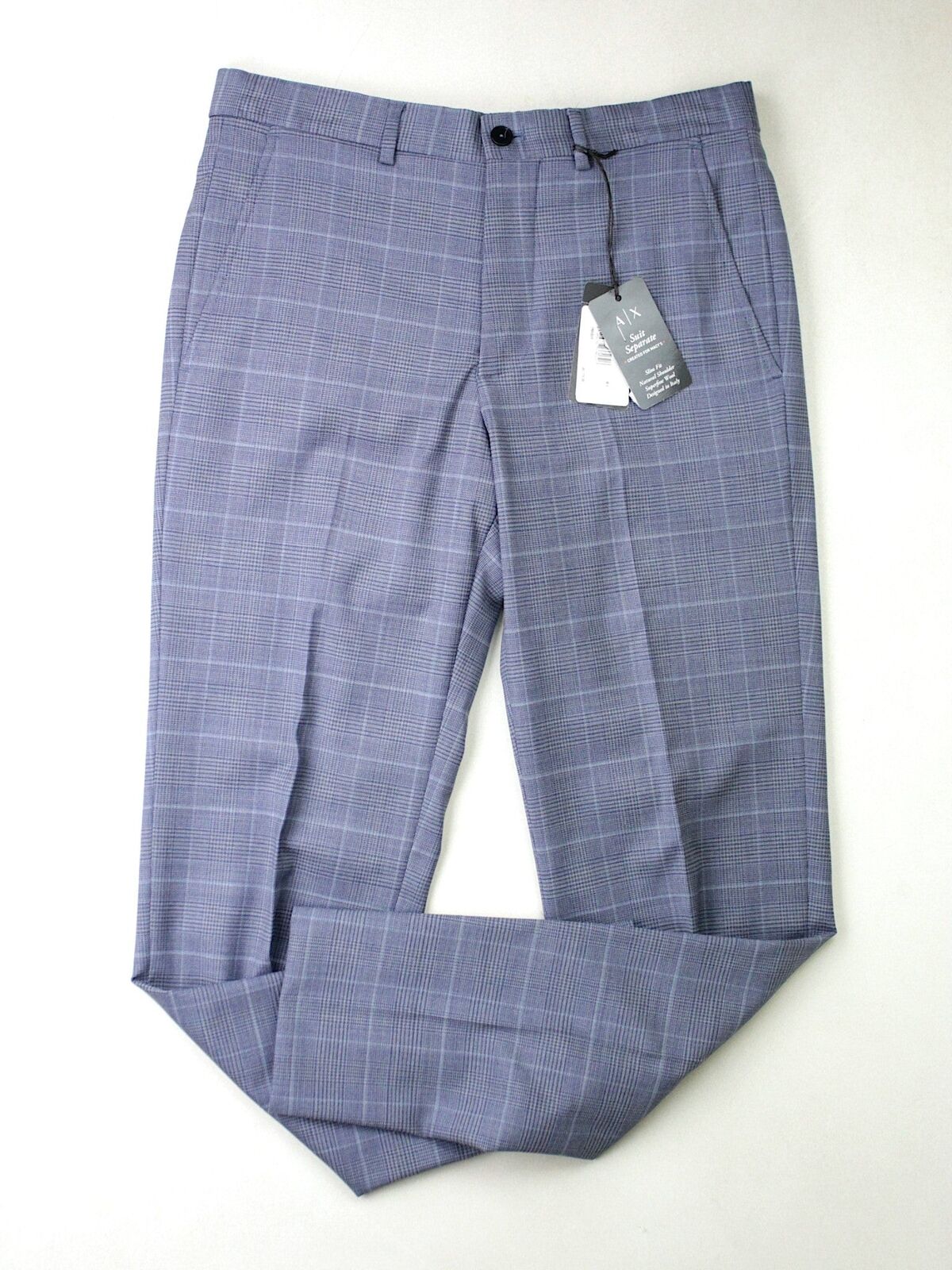AX Armani Exchange SLIM FIT Men\'s Blue Windowpane Dress Pants 32 x 30