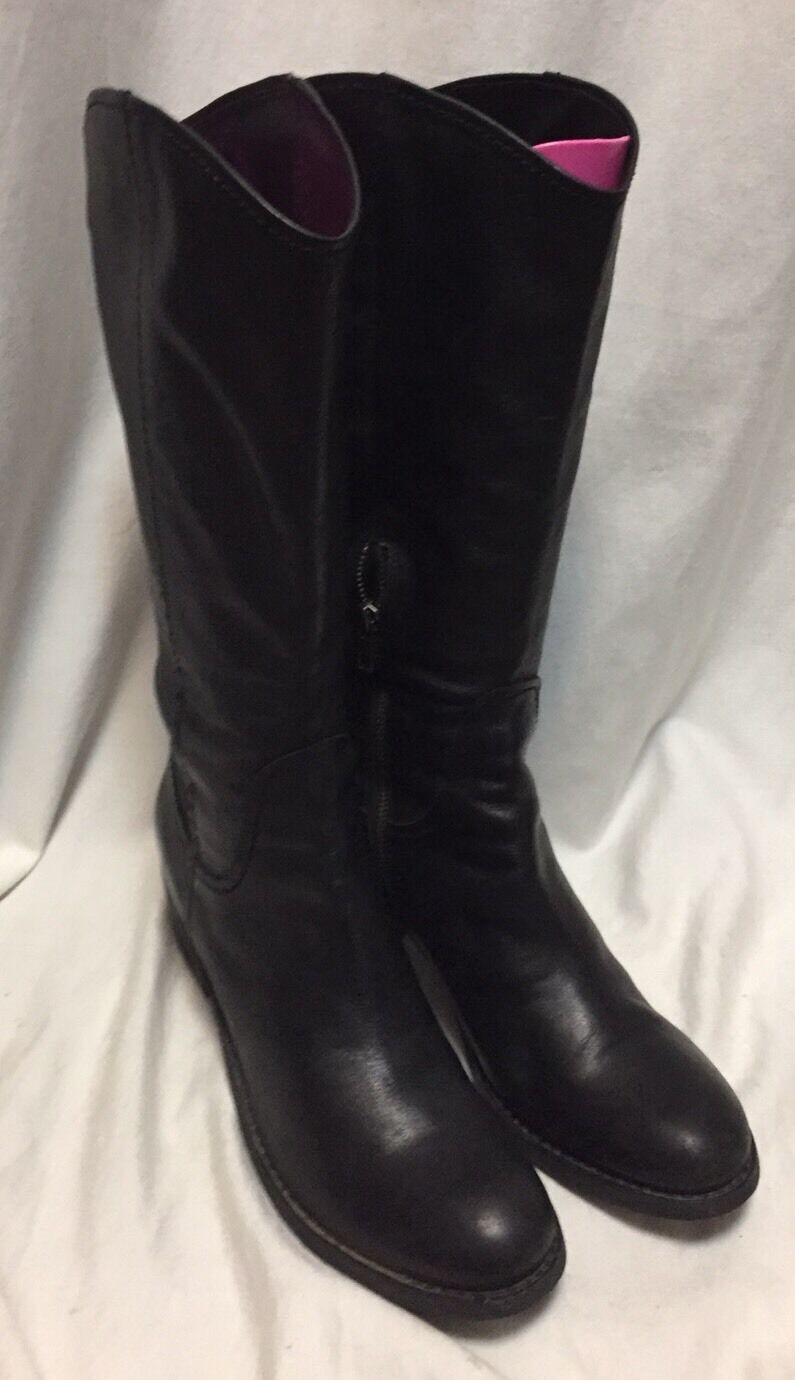 Nine West Fraser Riding Boots Women\'s 10.5M Black Leather Knee High Moto Shoes