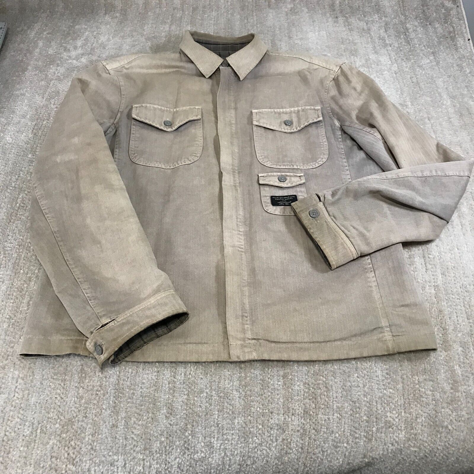 Armani Exchange Jacket Mens Medium Reversible Beige Gray Pocket Trucker Adult