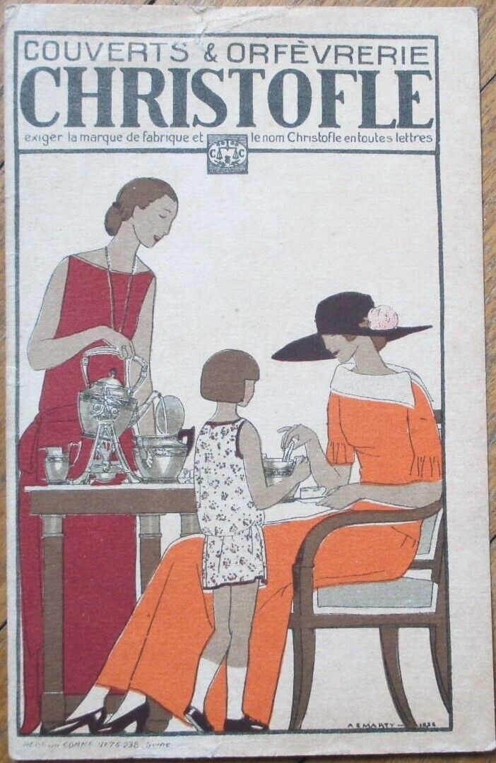 André Édouard Marty 1920 Christofle Advertising Postcard, Art Deco Artist Signed