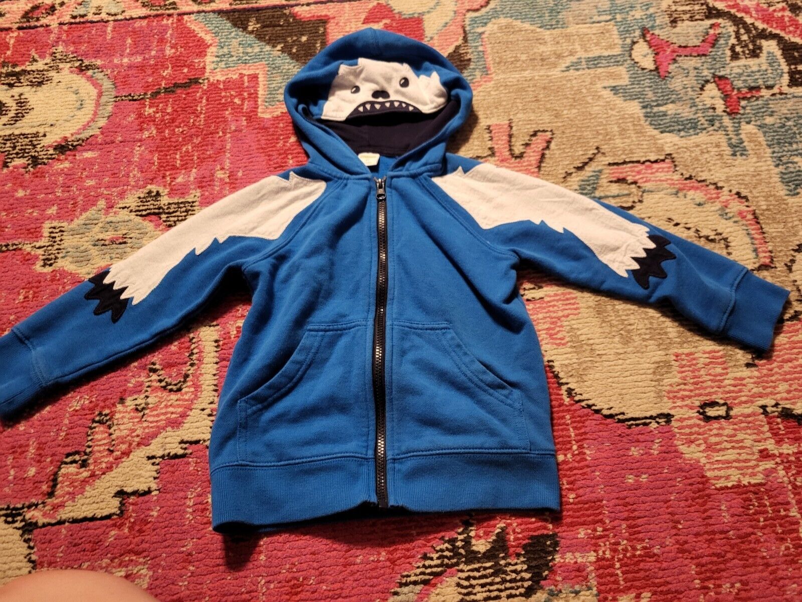 GUC Gymboree boys size 4t blue zip front hoodie abominable snowman yeti monster