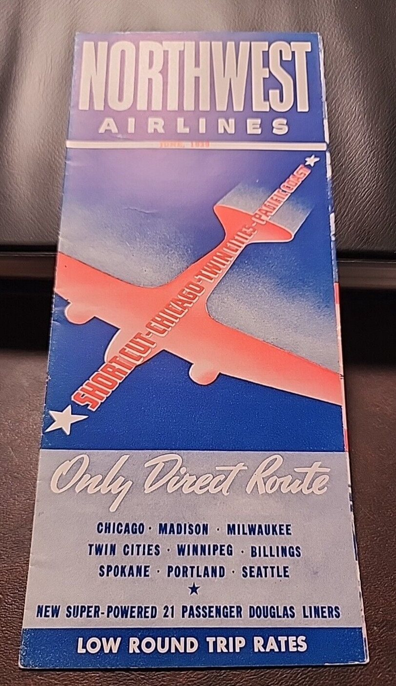 June 1939 Northwest Airlines Timetable Douglas Comfort Round Trips RRP 140