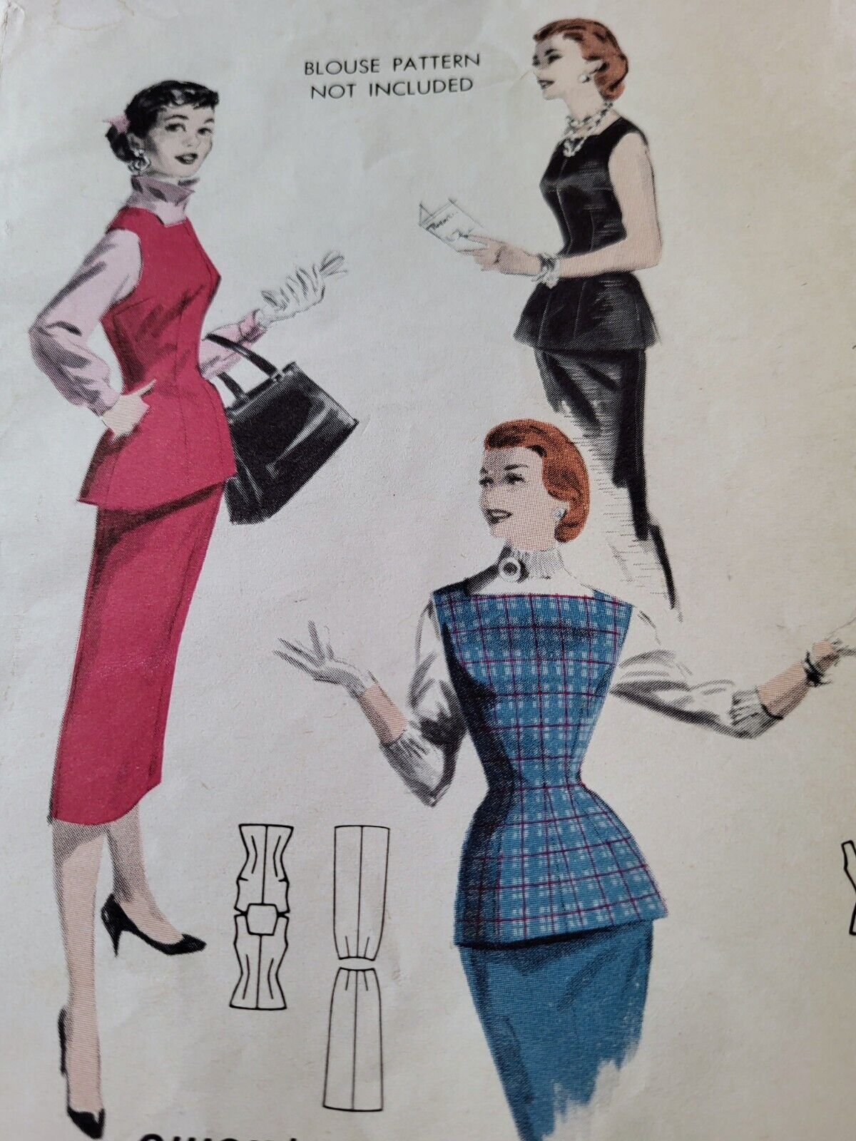 1956 Vtg  Butterick 7570 Sewing Pattern 2 Pc Tunic Dress, Great Cond. Sz 16 Cut