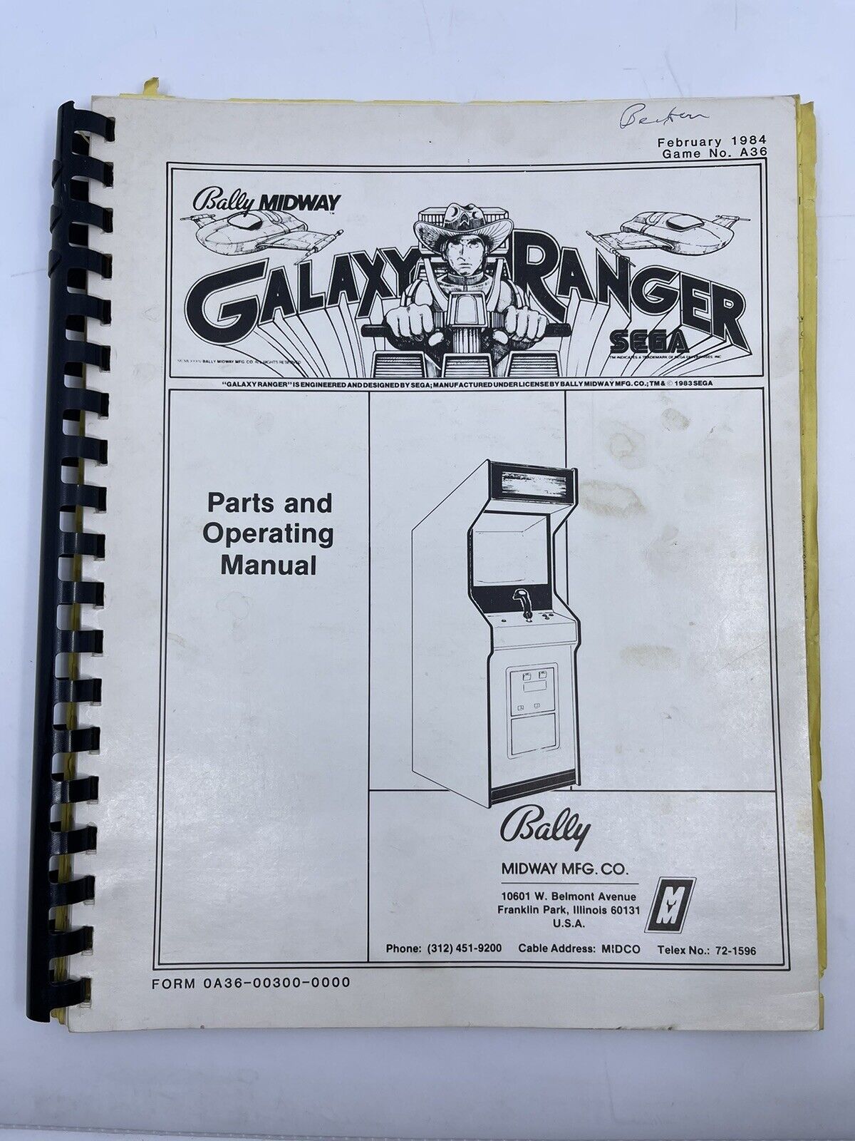 Original Bally Midway Sega Galaxy Ranger Arcade Operating Manual Complete