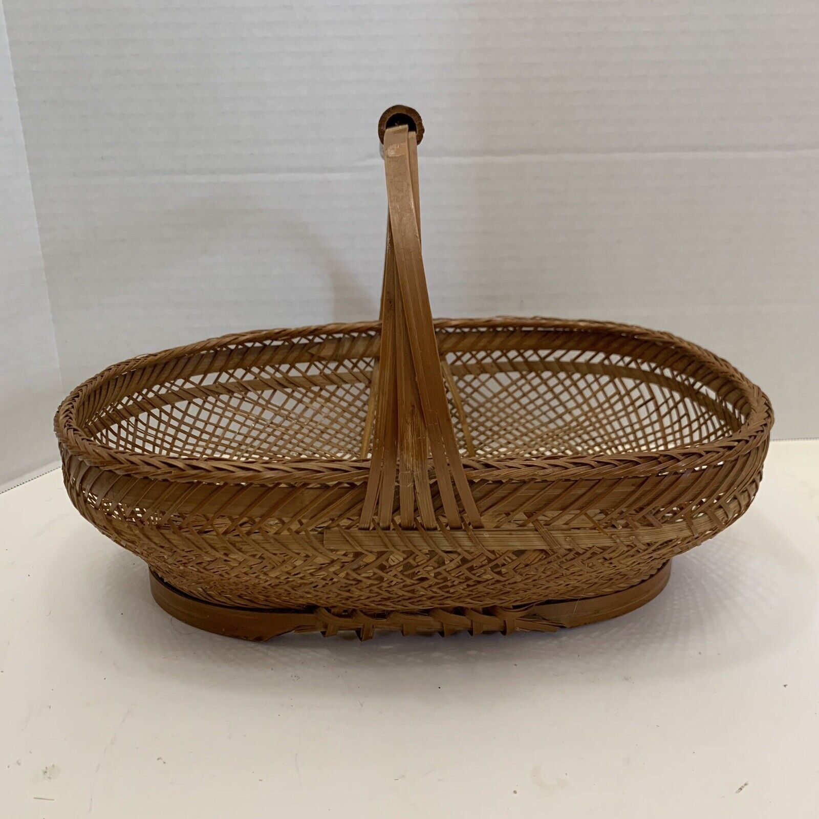 Vintage Wicker Basket Hand Woven 12x9x4 Mid Century 