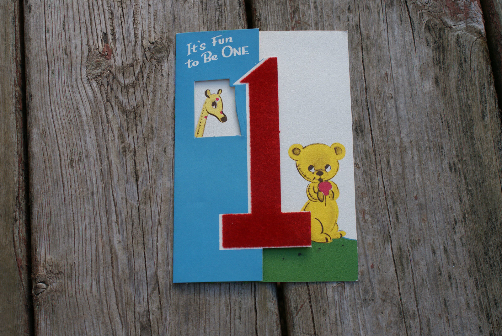 Unused Old Vintage Greeting Card Fun to Be One Child Baby Buzza Cardozo Giraffe