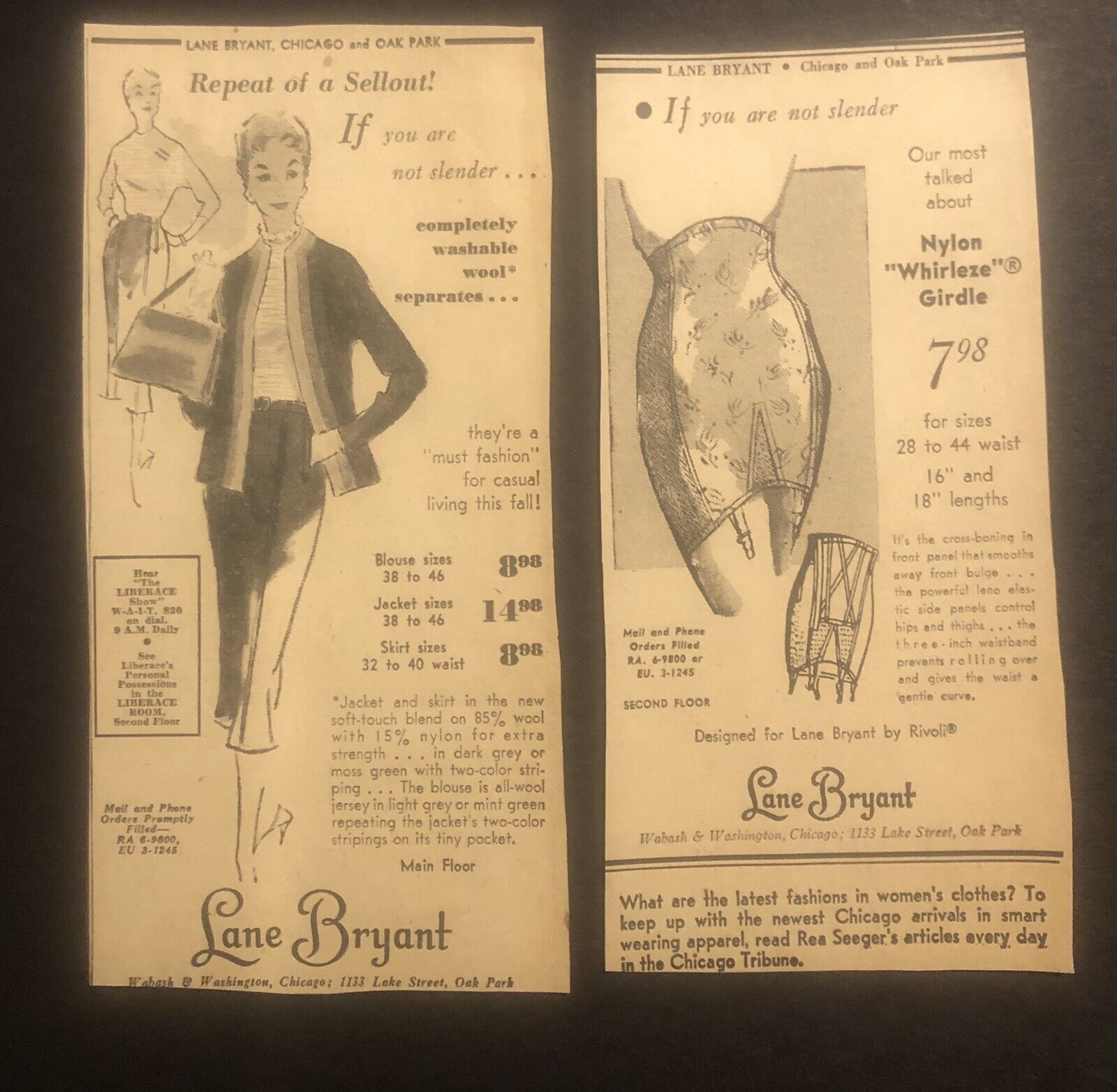 1950’s Lane Bryant Chicago Retail Store Newspaper Print Ad