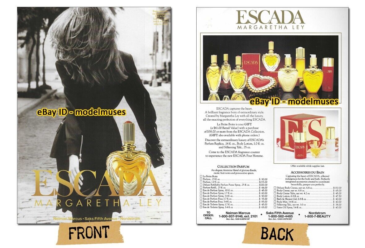 $3.00 PRINT AD - vintage ESCADA Fragrances 1991 beautiful woman walking 2-Pages