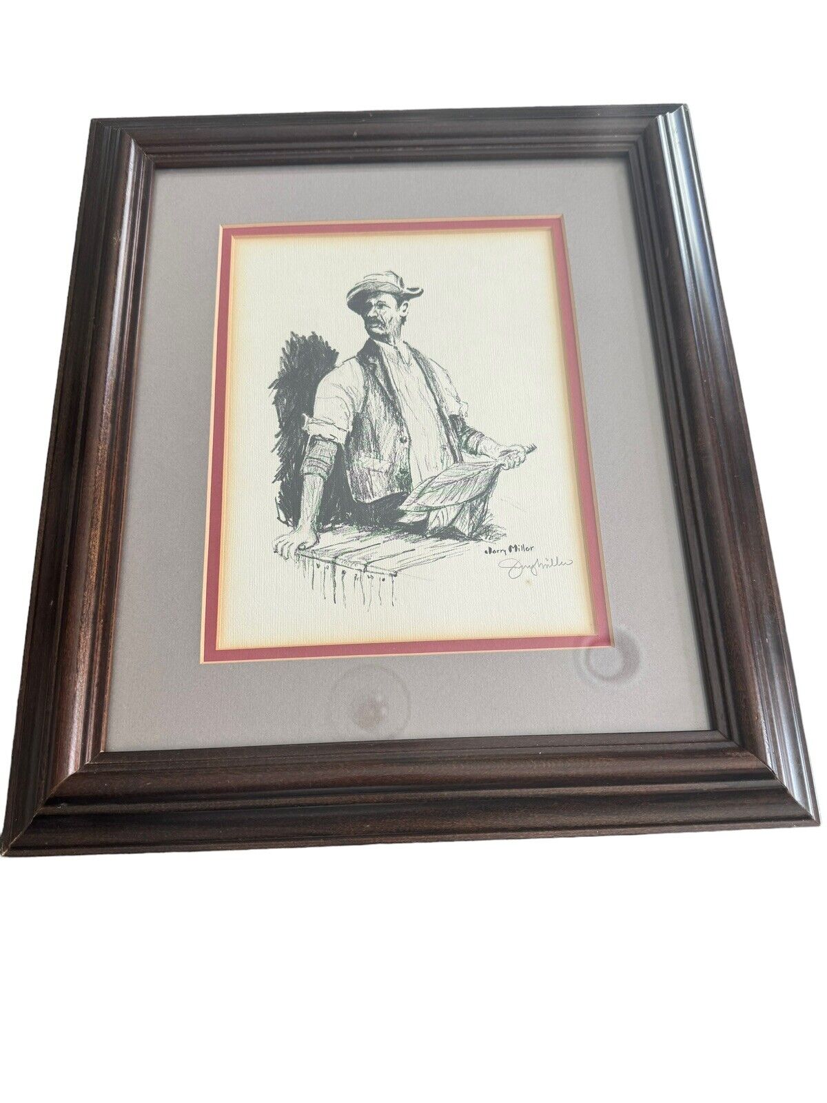 Jerry Miller Charcoal Signed Framed Picture 15 X 13 