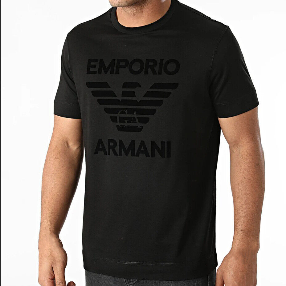 Emporio Armani Men's T-Shirt flock print, Size M*L*XL  Black