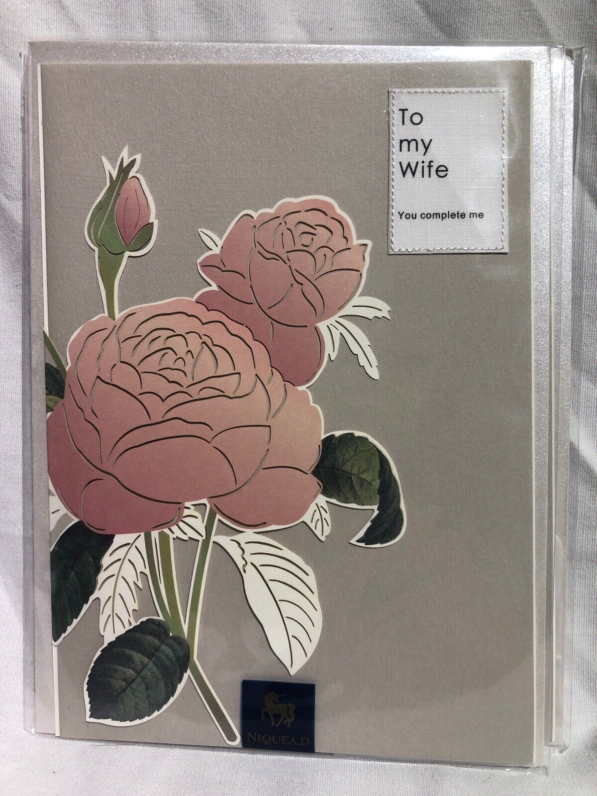 Greeting Card To My Wife You Complete Me Anniversary Flower Silver Unicorn