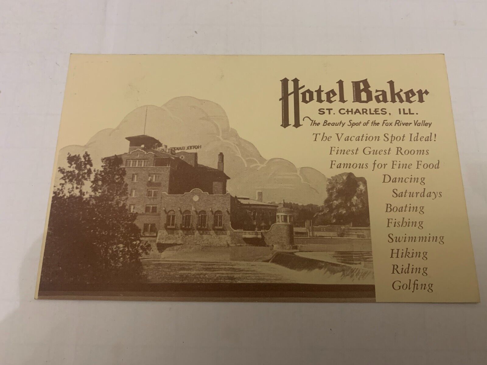 c.1930's Hotel Baker St. Charles Illinois Postcard