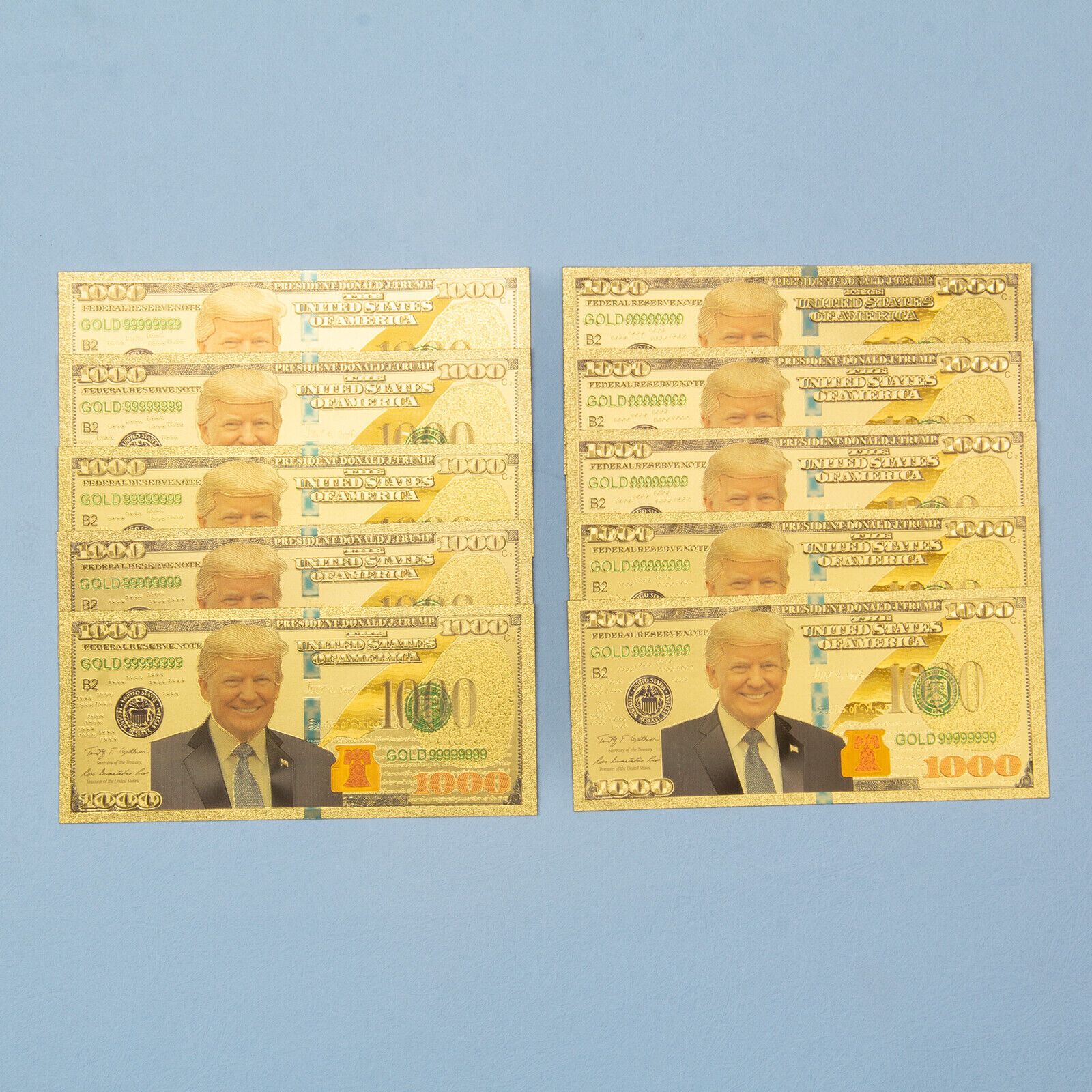 10 X 1000 Dollar Donald Trump Money Gold Foil Banknote Novelty COLLECTION US