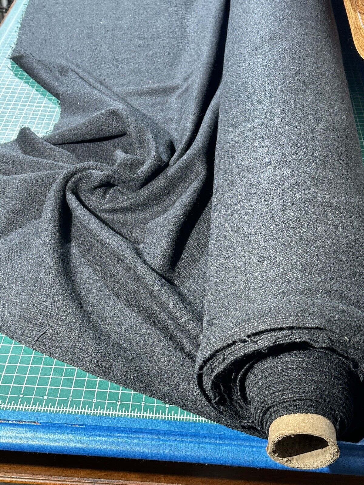 18yd Roll Of Black Woven Wool Fabric 64” Wide