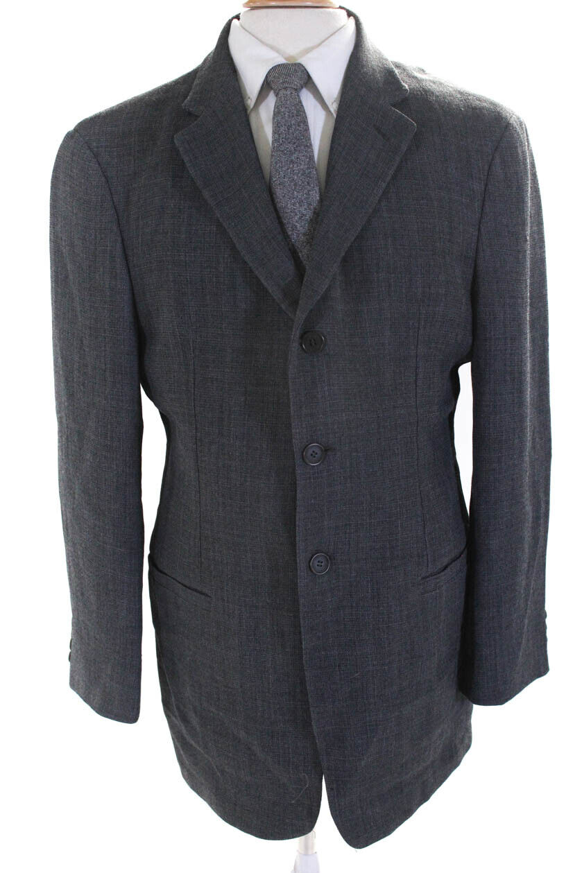 Armani Collezioni Mens Wool Lightweight Three Button Blazer Jacket Gray Size 42