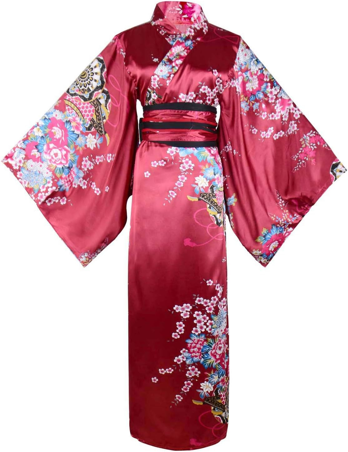 Women'S Floral Print Traditional Japanese Kimono Goldfish Obi Belt Blossom Yukat
