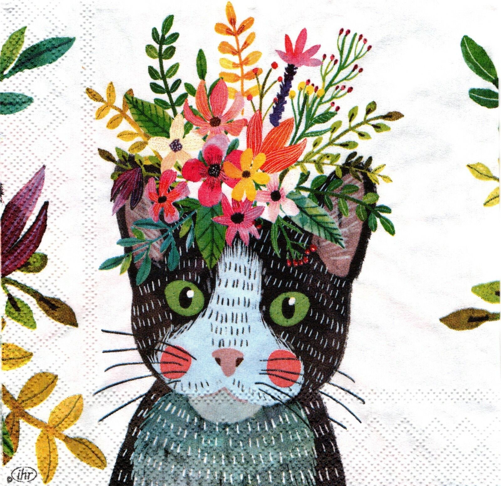 (2) Paper Beverage Napkins for Decoupage/Mixed Media - Floral Cat