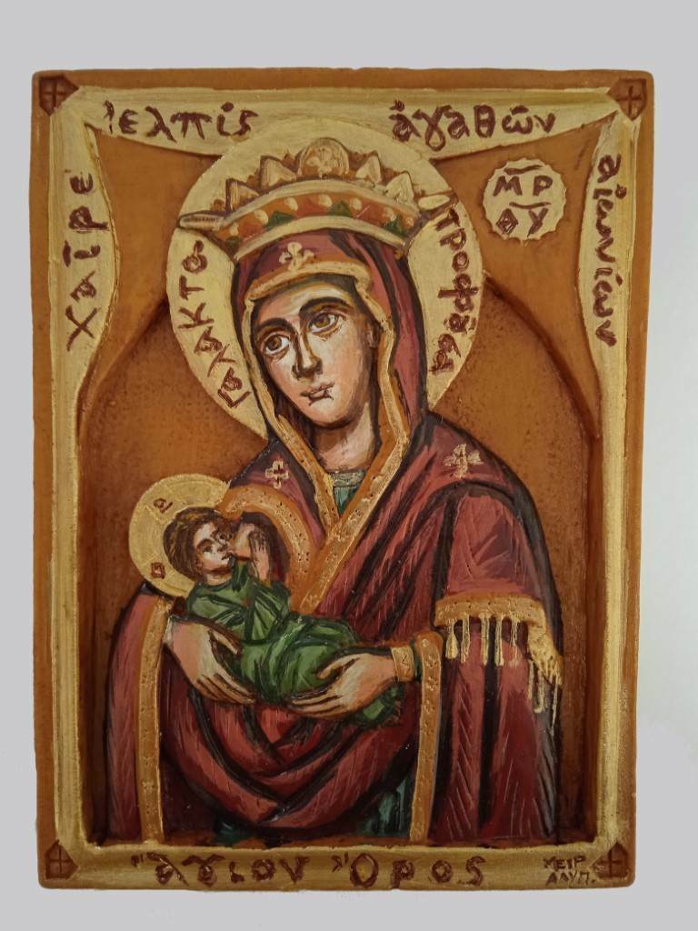 Unique Hand-painted Beeswax Icon Nursing Theotokos Madonna Mlekopitatelnitsa 