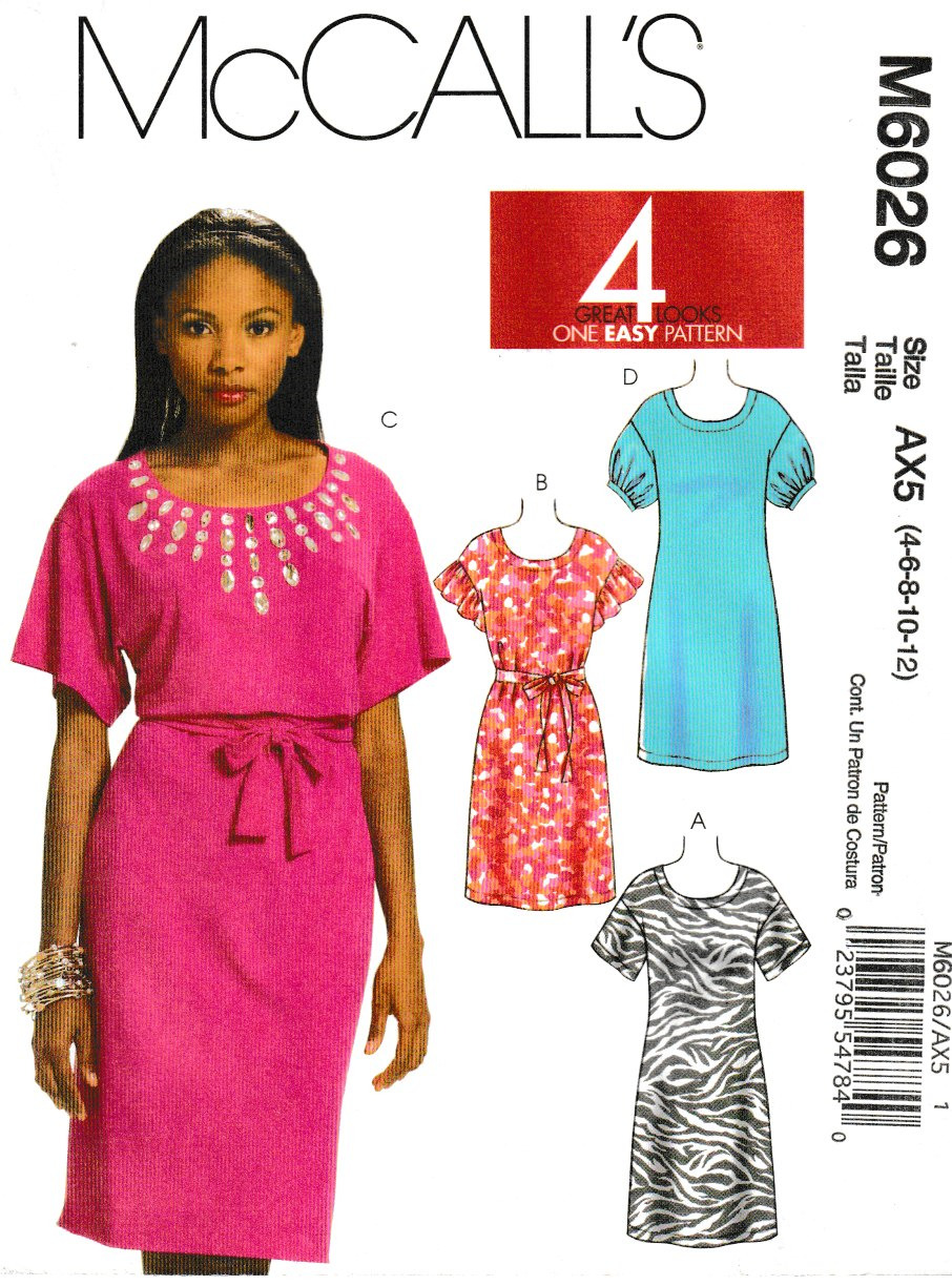 McCall's Pattern M6026, Misses Dress, Size 4-6-8-10-12, FF