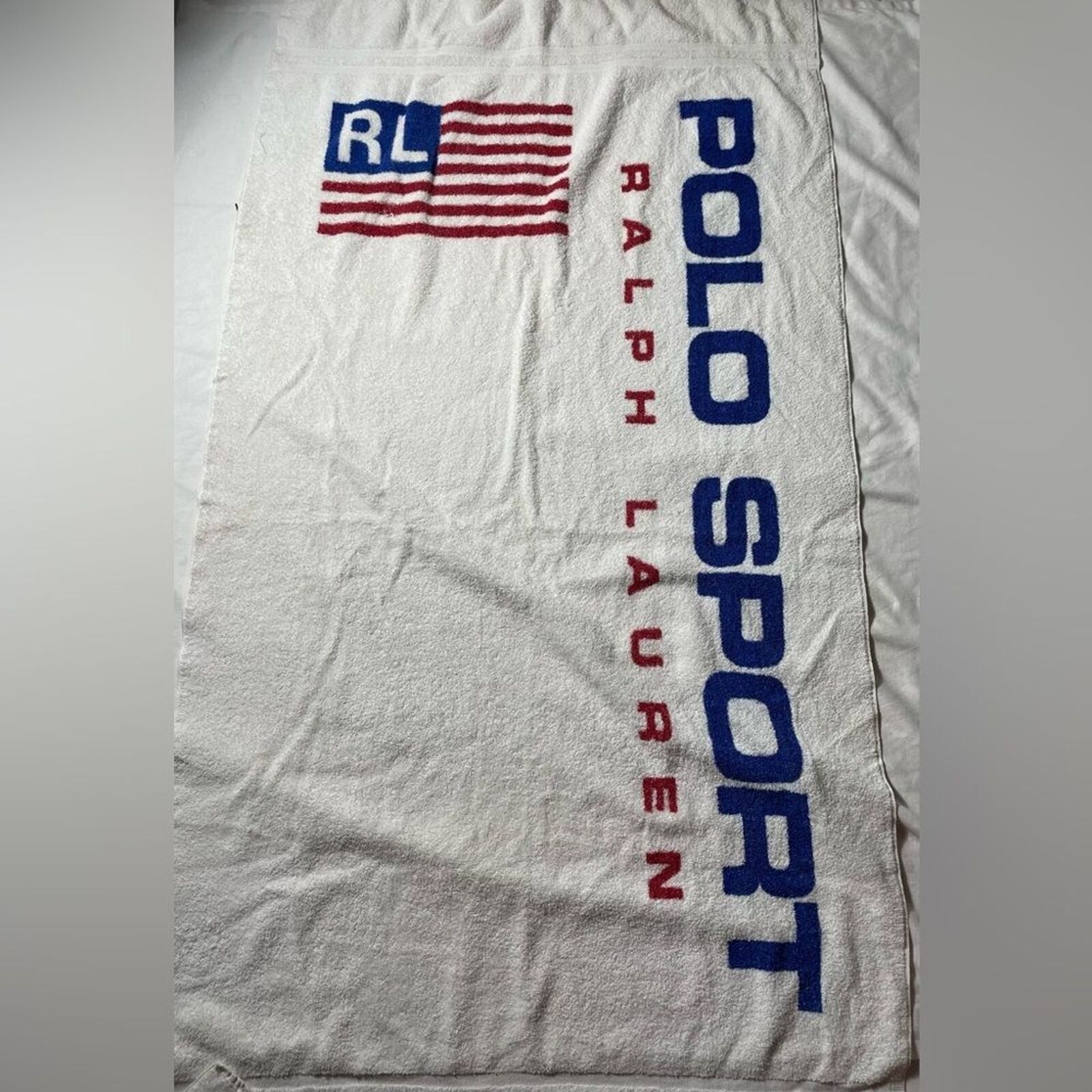 VTG 90s Polo Ralph Lauren Polo Sport USA Crest Flag Beach Towel Made in USA