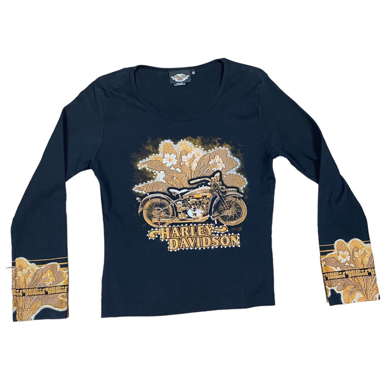 Harley Davidson Motorcycle  Womens Rhinestone Studded Shirt Size Medium VTG