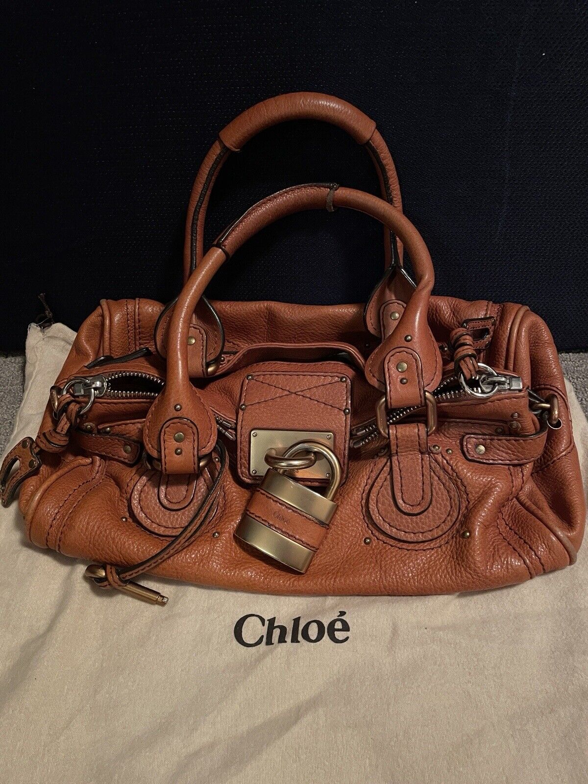 Chloe Vintage Paddington Leather Shoulder Hand Bag Orange