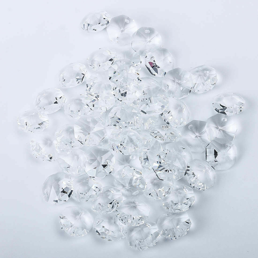 200 PCS Clear Crystal Glass Chandelier Part Prisms Octagonal Beads Decor 14MM