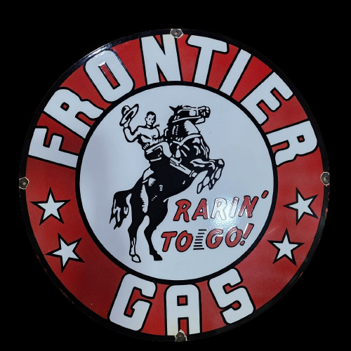 PORCELIAN FRONTIER GAS  ENAMEL SIGN SIZE 36x36 INCHES DOUBLE SIDED