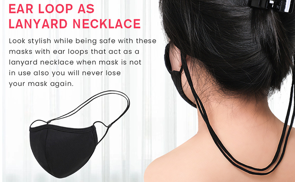 3-Pack Face Masks Lanyard Necklace Adjustable Adult Child Toddler Black Mask USA