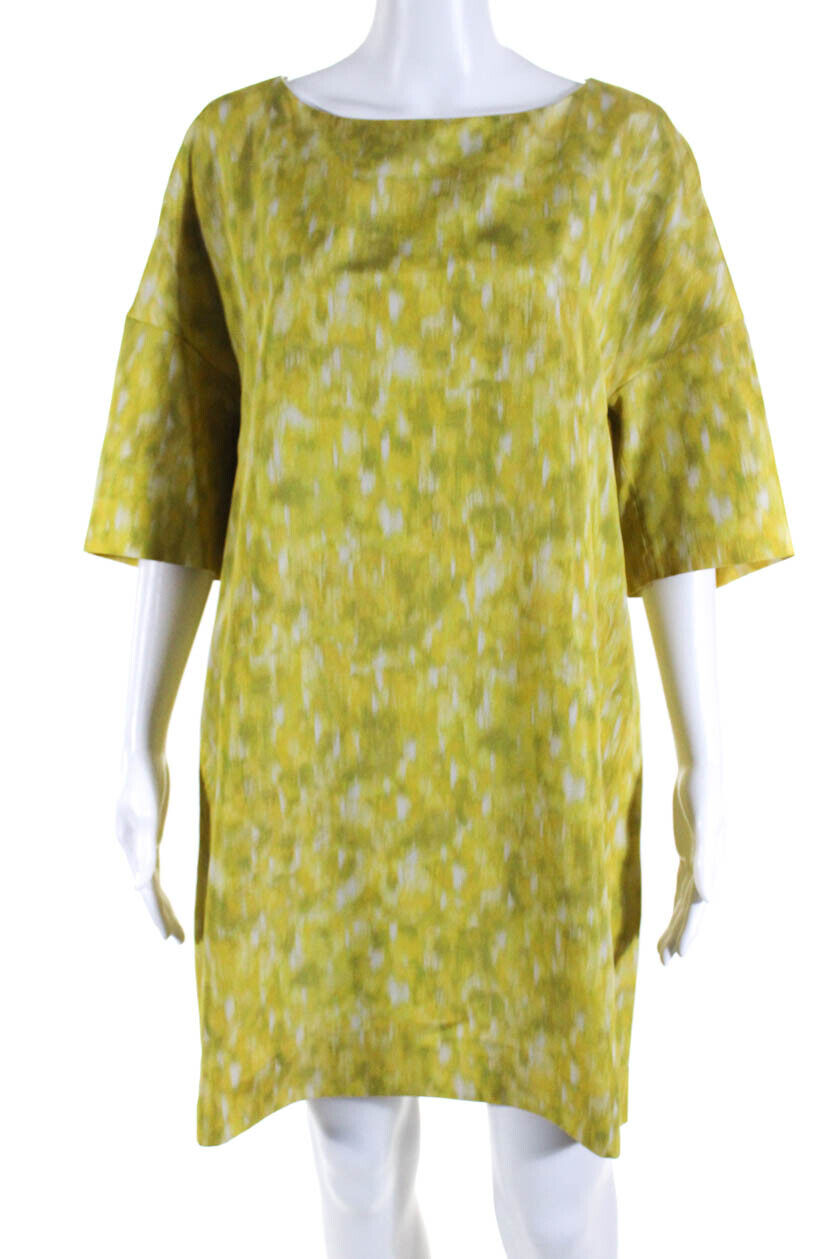 Dries Van Noten Womens Short Sleeve Abstract Mini Shift Dress Yellow Size IT 40