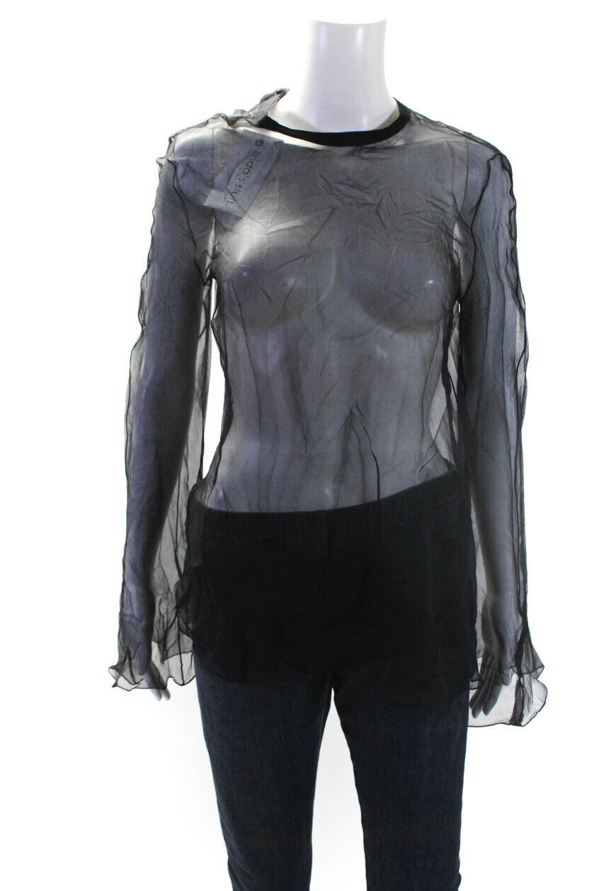 Jil Sander Womens Black Silk High Neck Long Sleeve Sheer Blouse Top Size 36