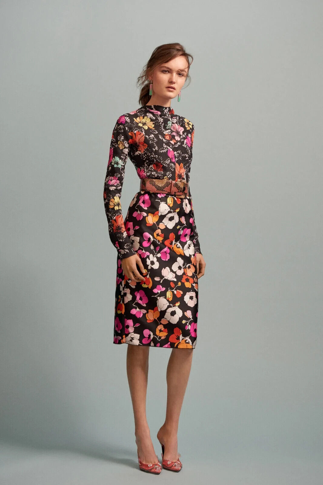 $2.5K Oscar de la Renta silk jacquard floral print dress sz 8 M