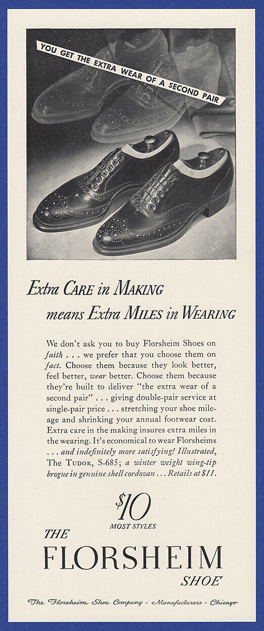 Vintage 1937 FLORSHEIM Shoes Men\'s Fashion S-685 Tudor 30\'s Print Ad