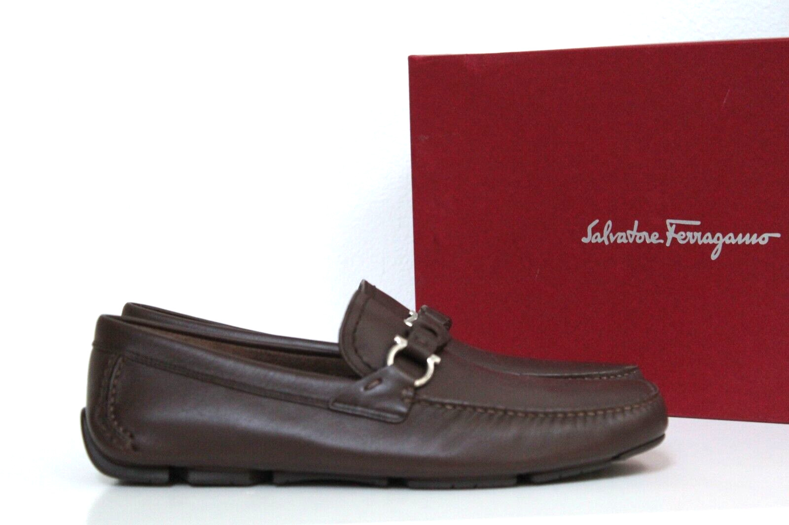 New sz 7.5 E SALVATORE FERRAGAMO Stuart Brown Leather Driving Loafer Men Shoes