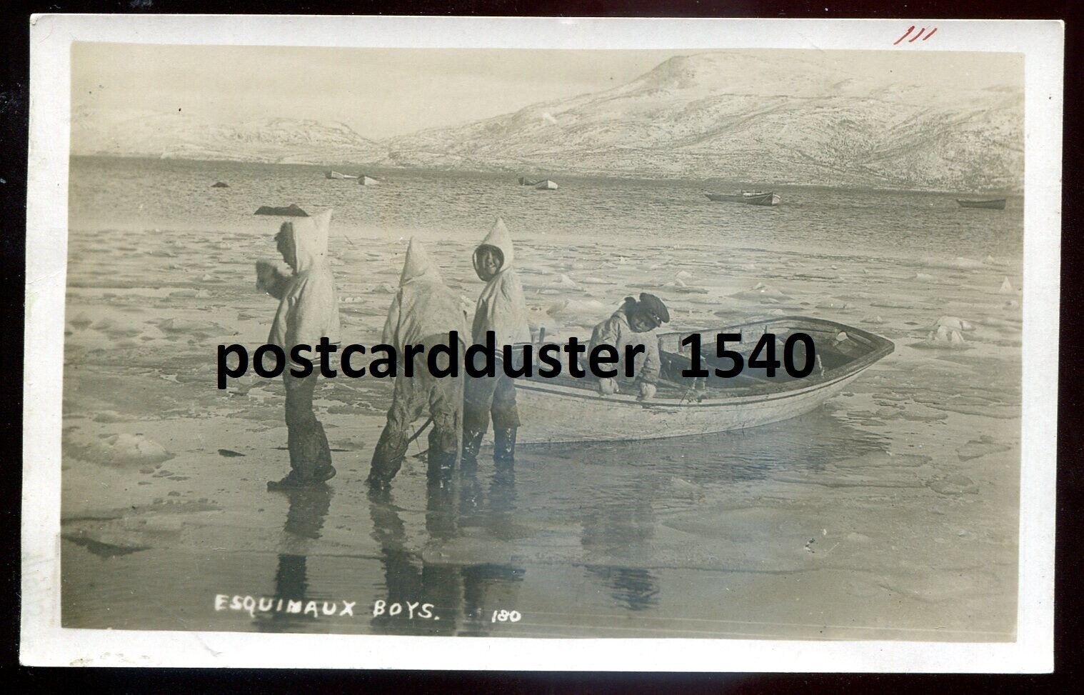 CANADA ARCTIC 1910s Inuit Eskimo Boat. Real Photo Postcard by Parson ST. JOHN\'S