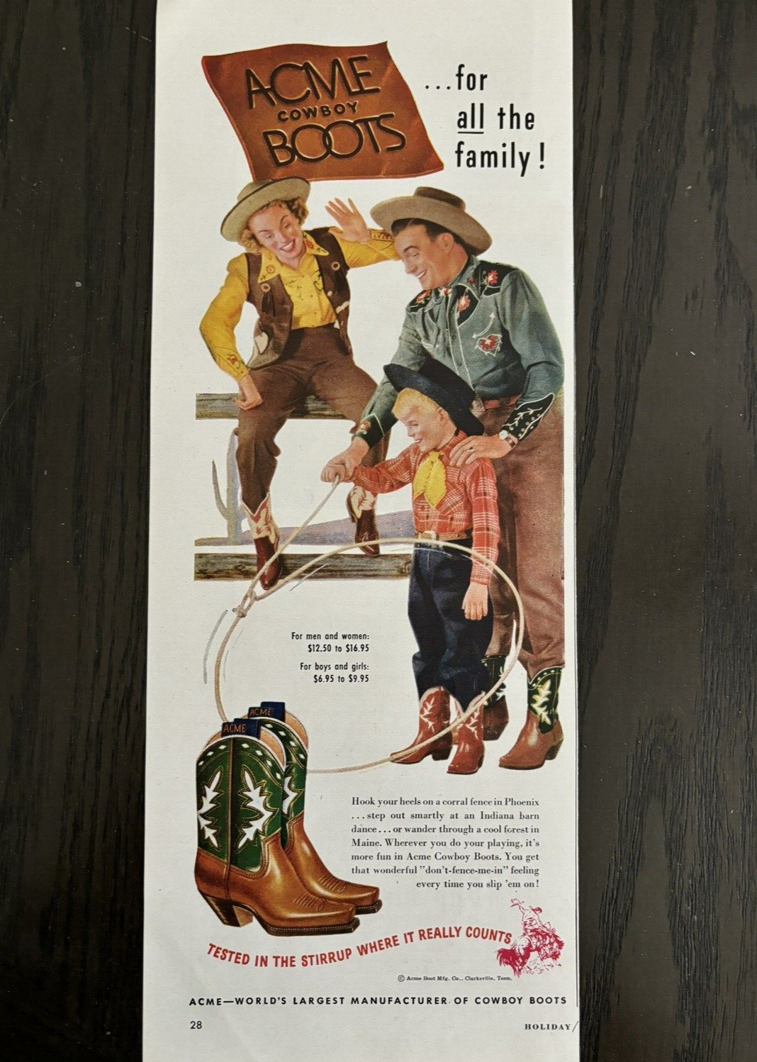 Acme Cowboy Boots Clarksville Tenn. Family Stirrup Vintage Print Ad 1948