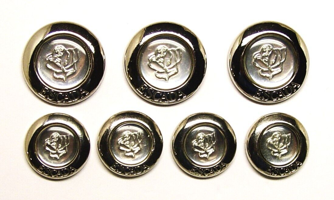 ESCADA Replacement Buttons 7 Silver Tone Metal & Acrylic Rose Insert  Good Cond.