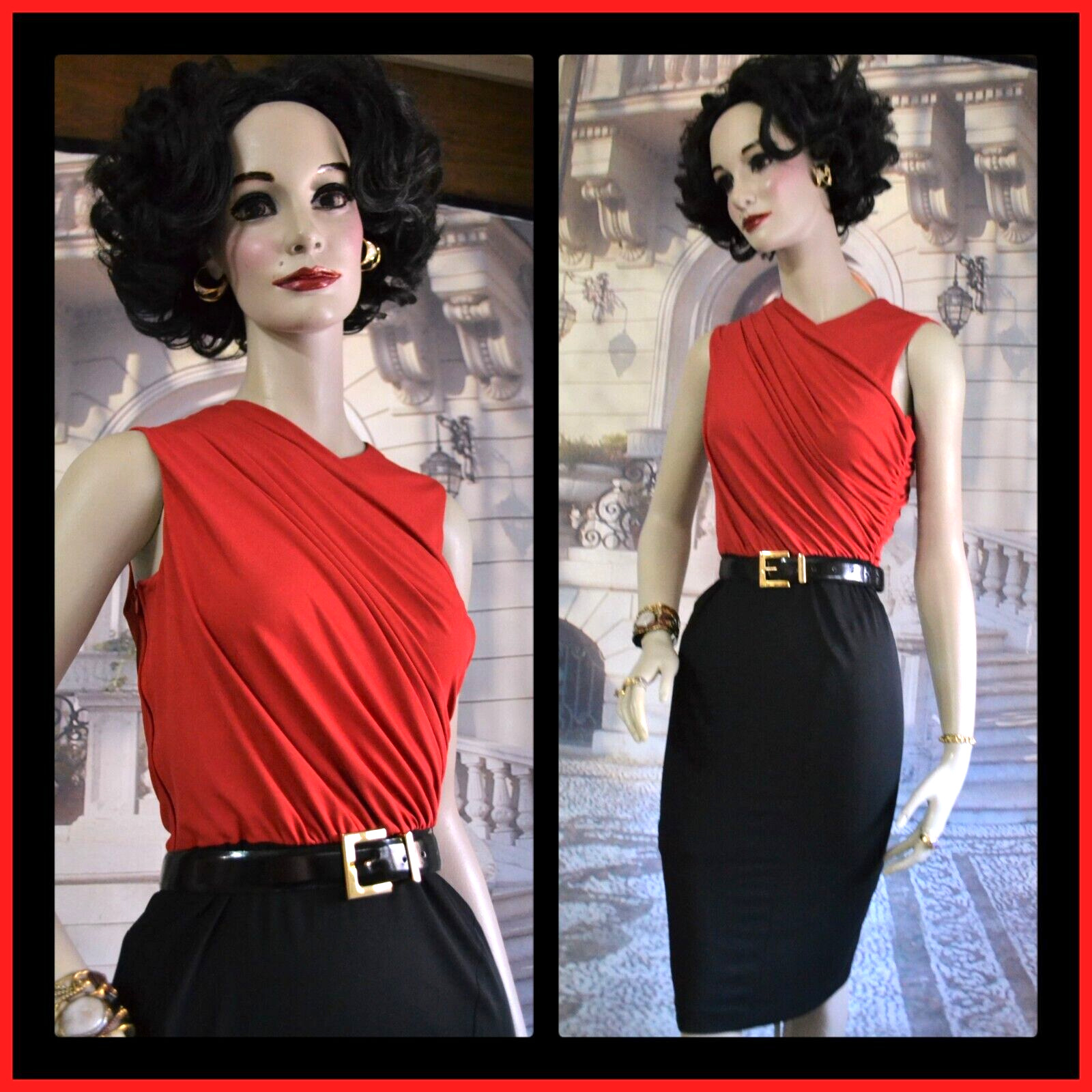 NARCISO RODRIGUEZ Designer Women Dress Black & Red Draped Sleeveless Knit Sz 4-6