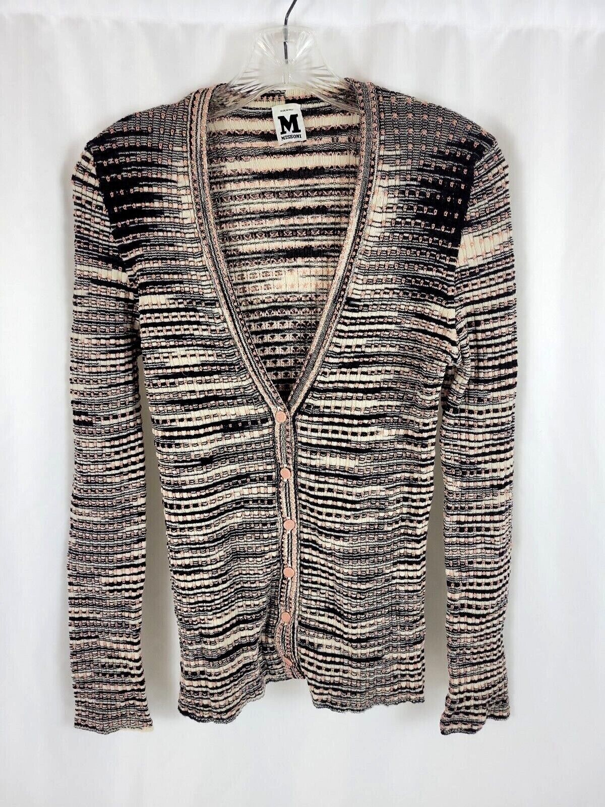 Missoni Womens Size Large Ruffled Button Up Cardigan Merino Wool Sweater 