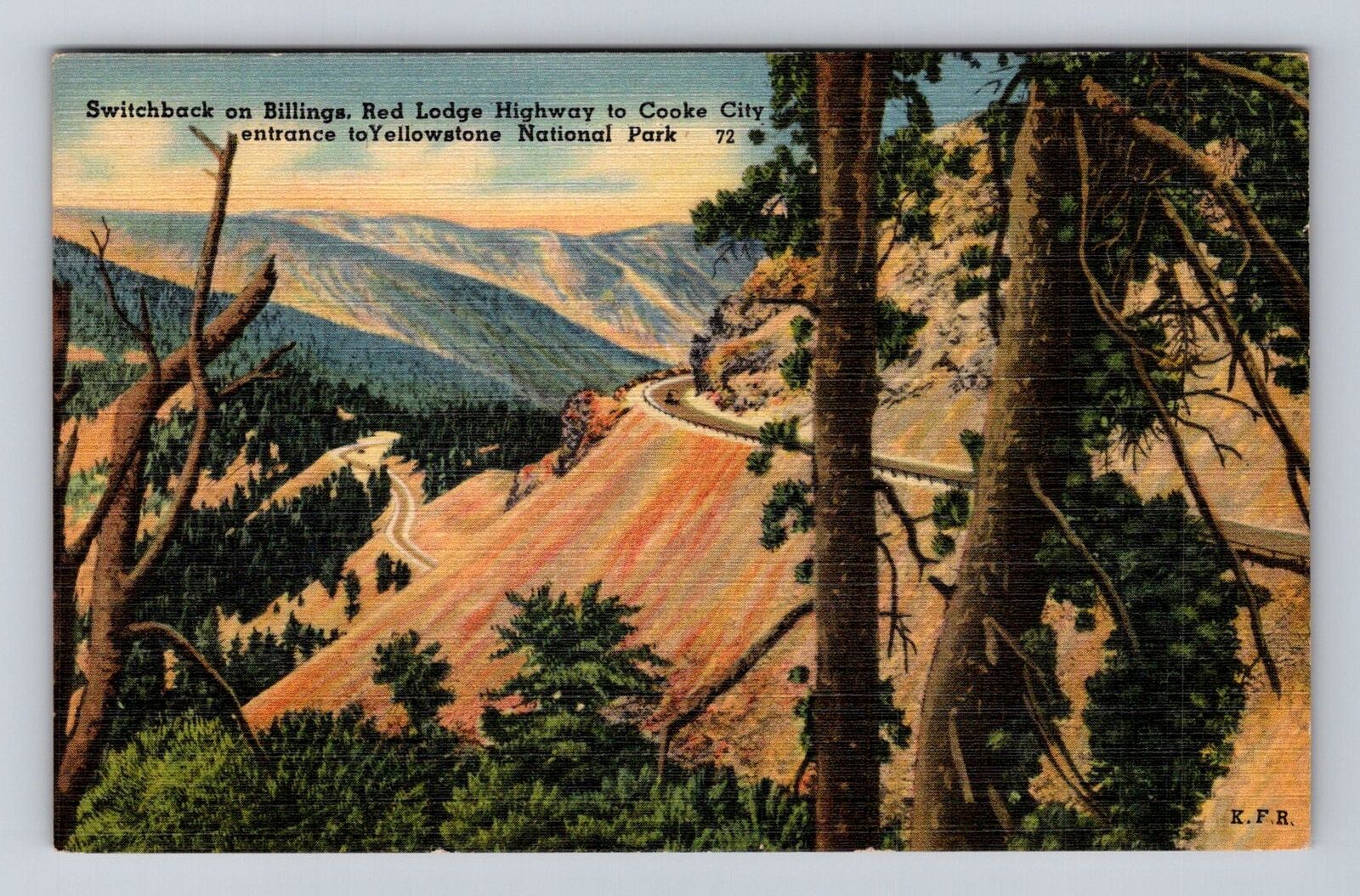 Yellowstone National Park, Red Lodge Highway, Series #72 Vintage Postcard