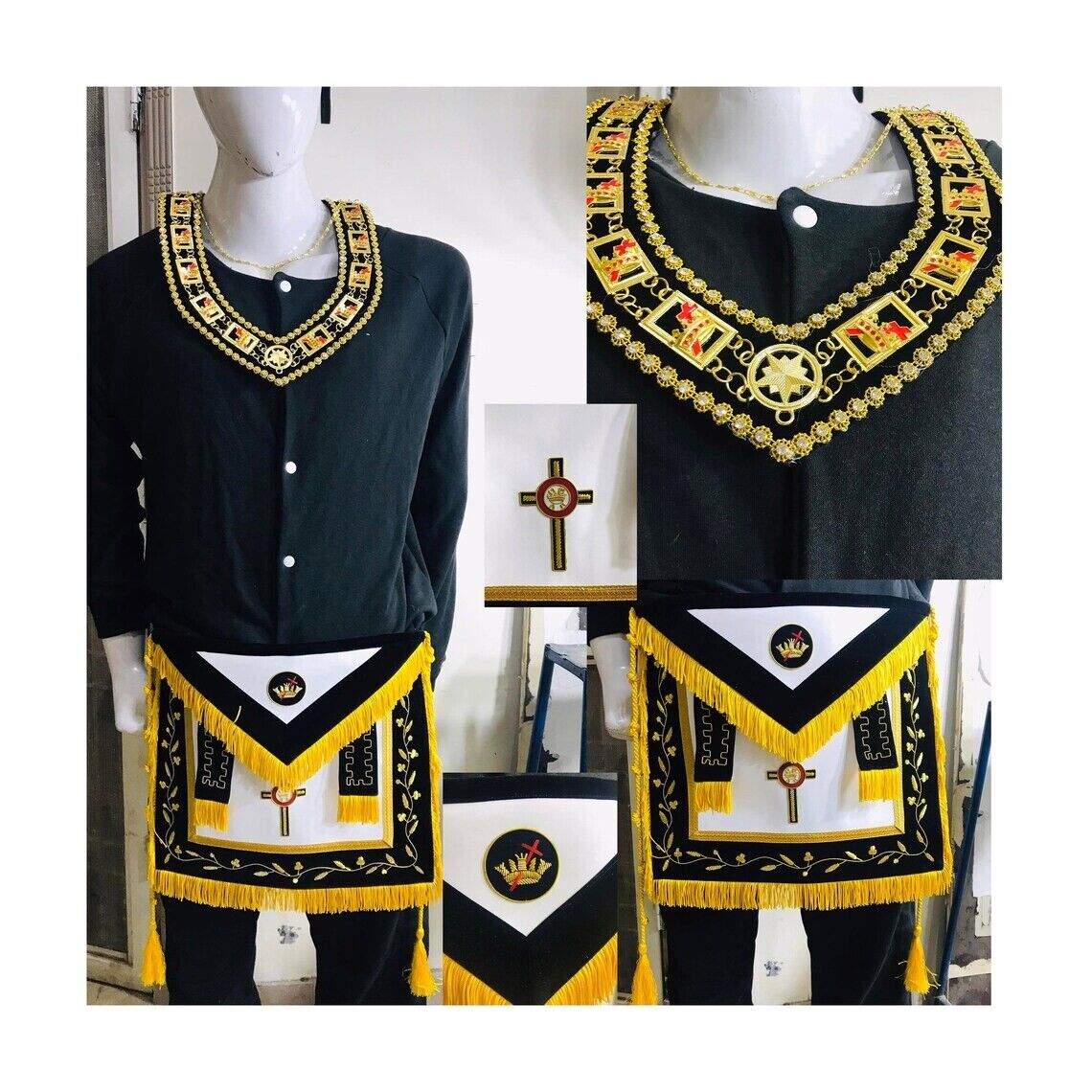 Hand Embroider Masonic Regalia Knight Templar Apron And Collar Black Velvet