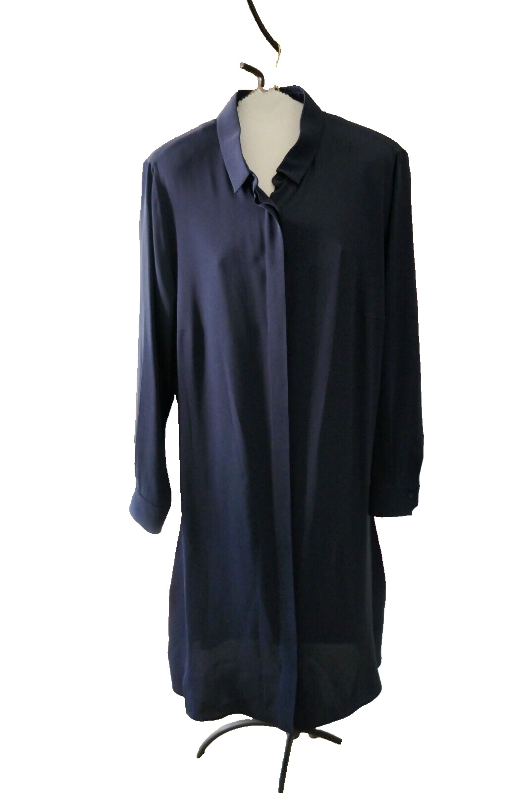 AKRIS dark navy Blue Pink panels Shirt Dress Seide Mulberry Silk size 16