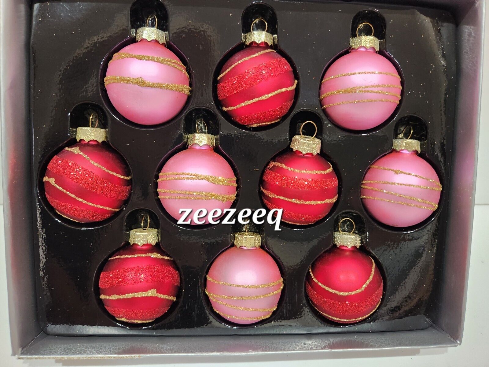 Rachel Roy Christmas MINI Pink Red Glass Ornaments Shabby Chic Victorian 1.5\