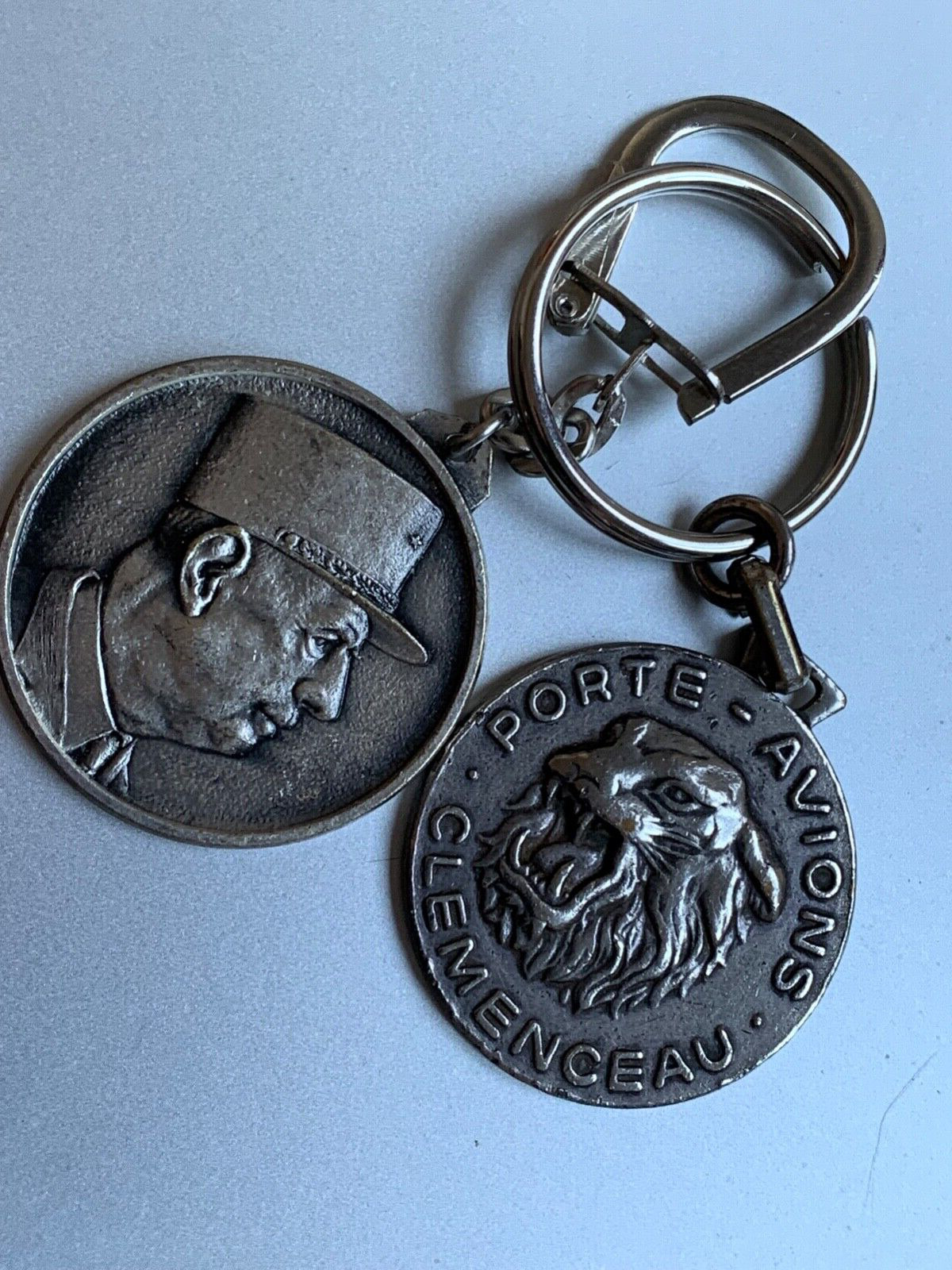 Vintage French Military Key Rings -C. De Gaulle & AIRCRAFT CARRIER CLEMENCEAU