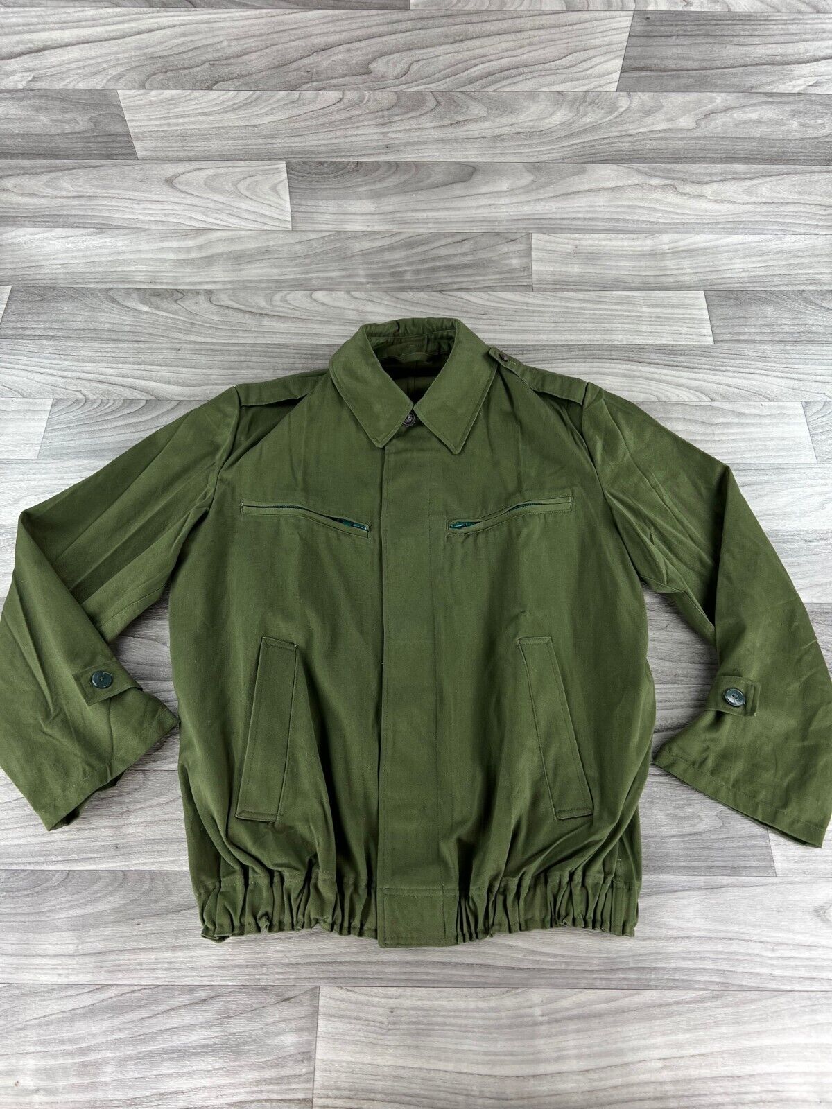 Vintage Hungarian Airforce Jacket Mens Surplus Green Metal Buttons Front Pockets