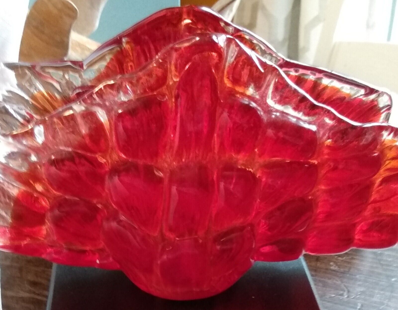 Vintage Italian red Murano glass quilted napkin holder