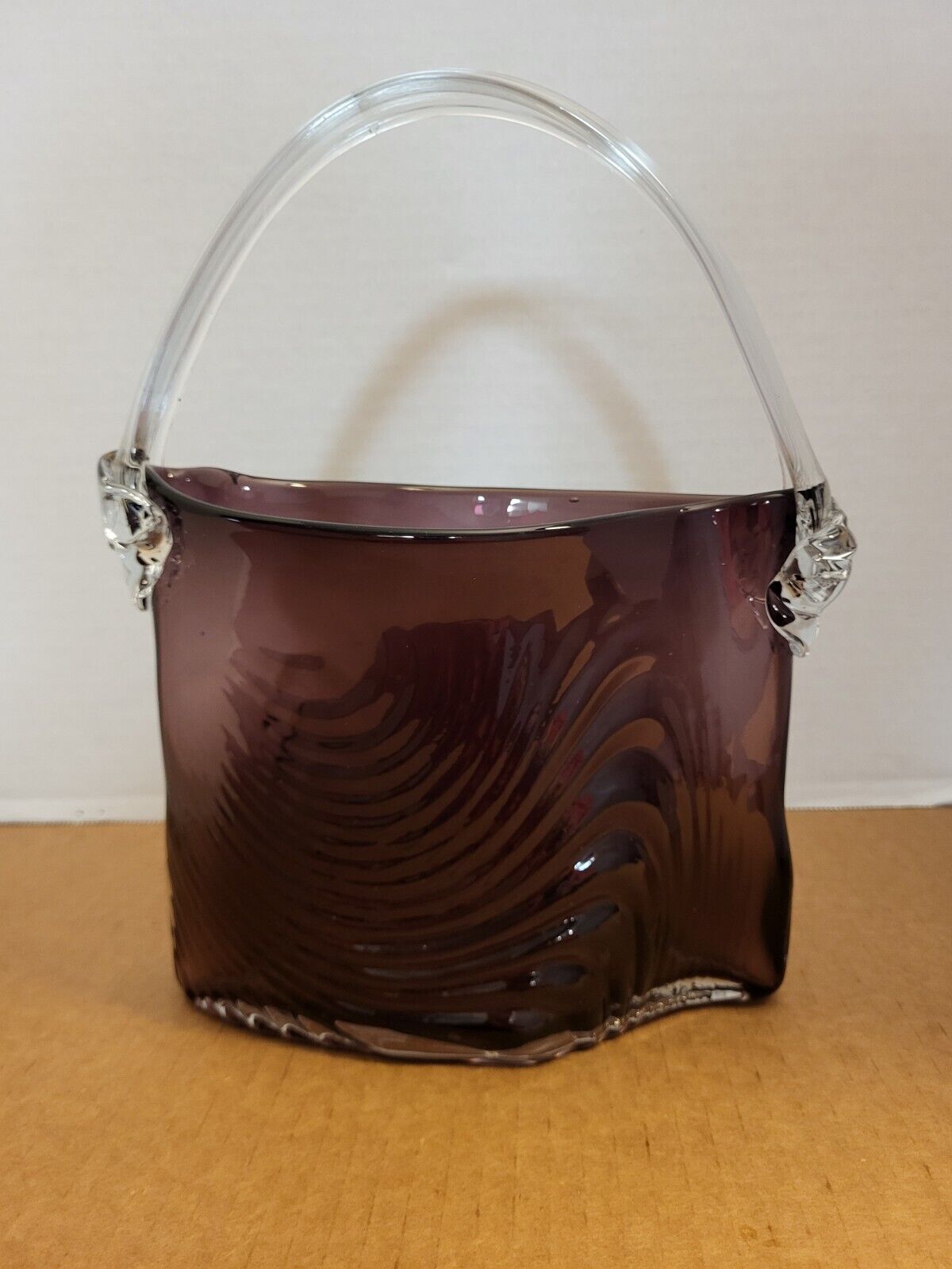 Design Society Glass Purse Amethyst Wave Ribbed Design Clear Handle