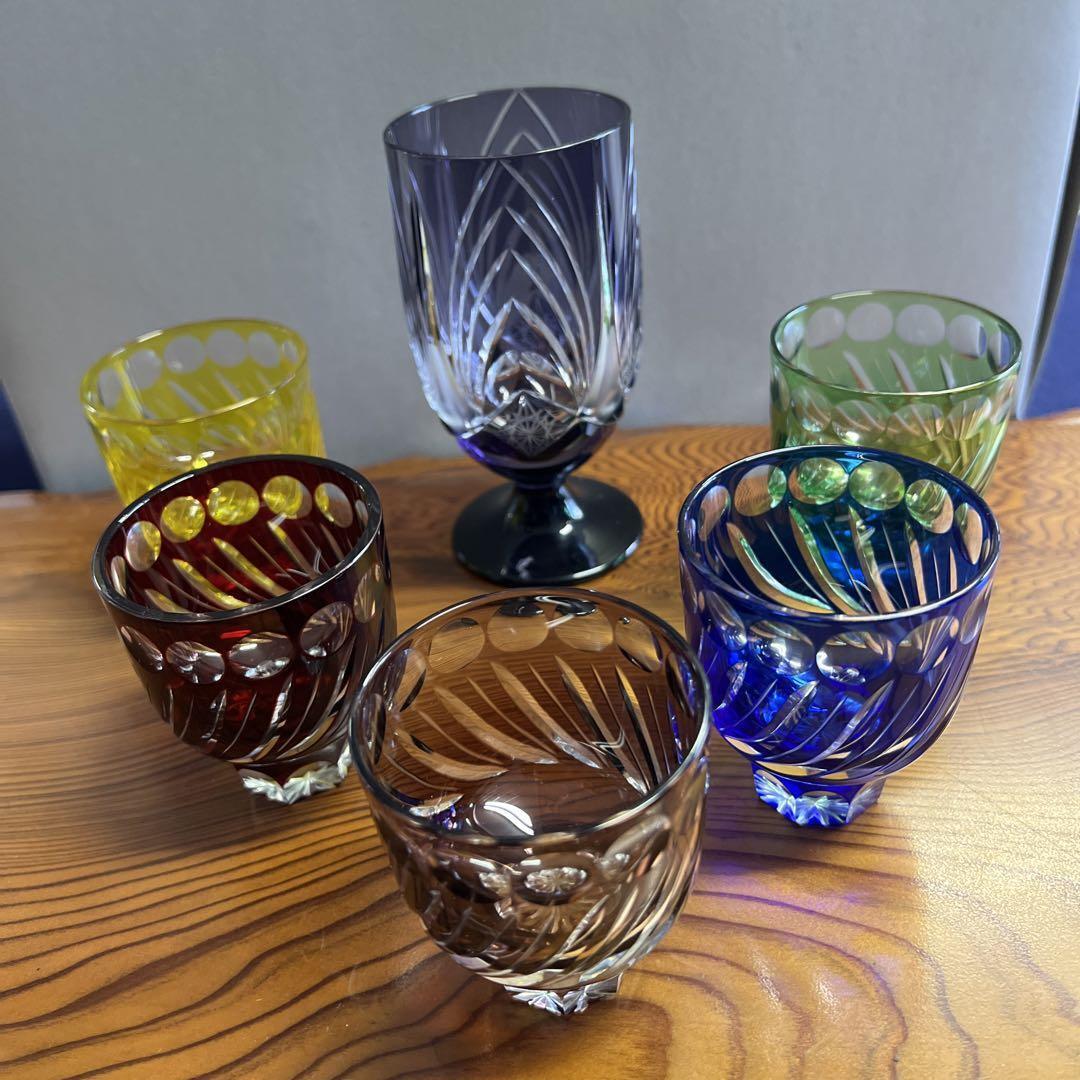 Guinomi Sake cup Kiriko Cut Glass  6 Pieces
