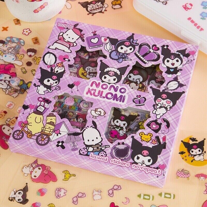 Sanrio Kawaii Kuromi Sticker 100 sheets/Pack Gift Box NEW US SELLER